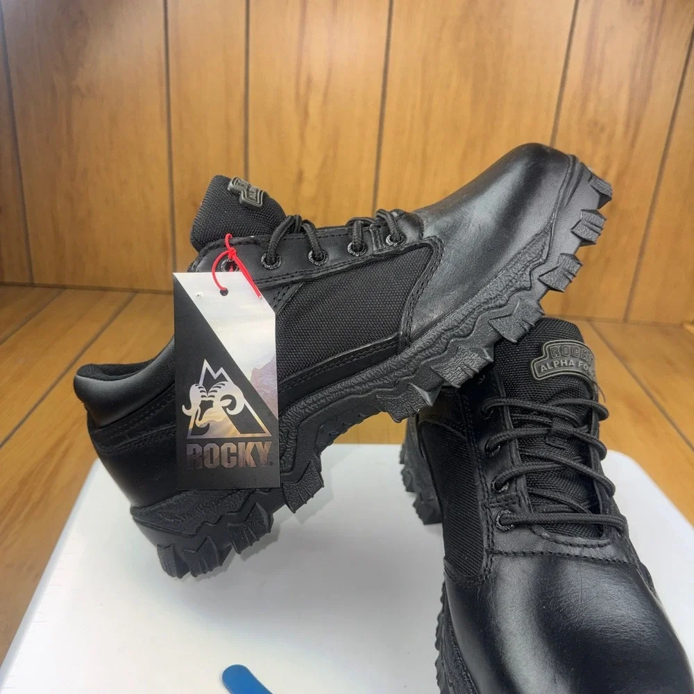 Rocky Mens Alpha Force 4 Inch Waterproof Duty Boots Black Leather FQ0002168 10W